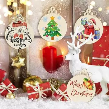 10/50 шт. 3,5 дюйма DIY деревянные рождественские украшения DIY рождественские украшения подвесные украшения рождественские деревянные подвески круглые 10pcs