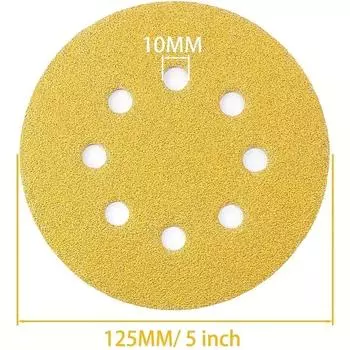 10/50 шт. 5-дюймовые желтые шлифовальные диски 8 отверстий 125 мм наждачная бумага из оксида алюминия с липучкой для полировки эксцентриковой шлифовальной машины 600 Grits