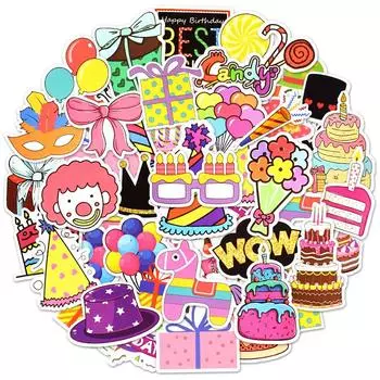 10/50 шт. милые наклейки на день рождения для ноутбука, велосипеда, автомобиля, багажа, дневника, забавные водонепроницаемые наклейки для детей, игрушек, наклеек, подарков, декора для вечеринок random 10 pieces