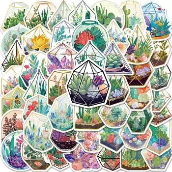 10/50 шт. милые зеленые наклейки в теплице водонепроницаемые наклейки «сделай сам» с цветочным растением для водяной чашки ноутбука наклейки для записной книжки и дневника 10pcs