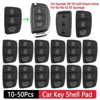 10-50 шт. Мягкая силиконовая накладка на кнопку ключа 3 кнопки для Hyundai I30/I35/Ix20 Solaris Verna для Kia Rio K2/K5 Sportage чехол для ключа