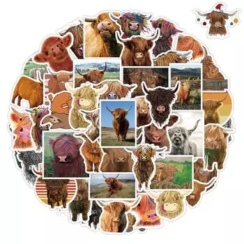 10/50 шт., наклейки с милыми животными, шотландская горная корова, наклейки с граффити для крупного рогатого скота, наклейки для DIY, багажа, ноутбука, скейтборда, мотоцикла, велосипеда, наклейки 10pcs