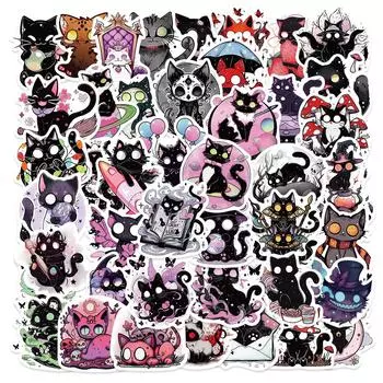 10/50 шт. наклейки ужасов с черным котом для бутылки с водой, водонепроницаемые виниловые наклейки для бампера, наклейки для скейтборда, крутые наклейки в стиле граффити 10pcs