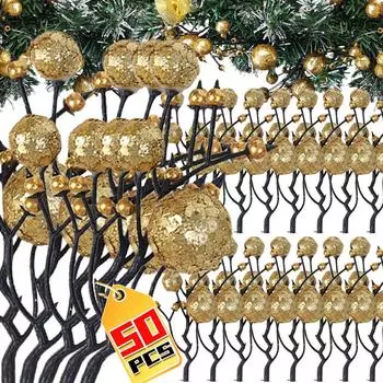10/50 шт. рождественские ягодные ветки, искусственный декор для елки, венок, украшение, сверкающий искусственный ягодный шар, новогодняя вечеринка 20PCS
