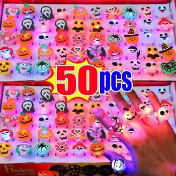 10/50 шт. светящиеся кольца на Хэллоуин, креативные тыквенные призрачные глазки, призрачные пиратские паутины, детские игрушки, флеш-кольца на пальцы на Хэллоуин Halloween Rings-10PCS
