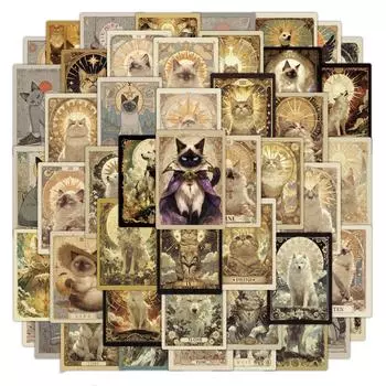 10/50 шт. винтажные наклейки в стиле Таро с котом, набор наклеек с котом-мемом для водяной чашки, ноутбука, скрапбукинга, дневника, наклейки 10pcs