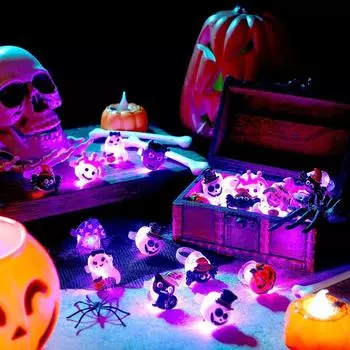 10-50PCS LED Luminous Halloween Rings Creative Pumpkin Ghost Skull Glowing in Dark Rings For Halloween Party Decoration Supplies
