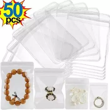10/50Pcs Transparent PVC Jewelry Organizer Pouches Bags Anti-Oxidation Earring Pendant Necklace Bracelet Storage Holder Box 10pcs