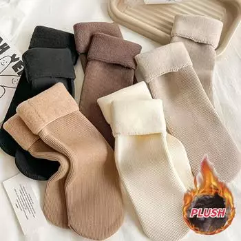 10/5-1 пара женских простых носков больших размеров, толстые теплые носки для ходьбы по снегу с подкладкой из плюша, осень и зима 38-43(1pairs) чёрный