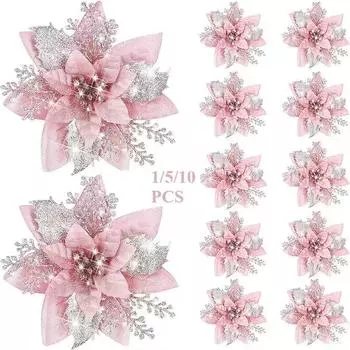 10/5/1 шт 14,5 см блестящие искусственные рождественские цветы украшения на рождественскую елку украшения на новый год рождественские искусственные цветы натальные 1 PCS белый