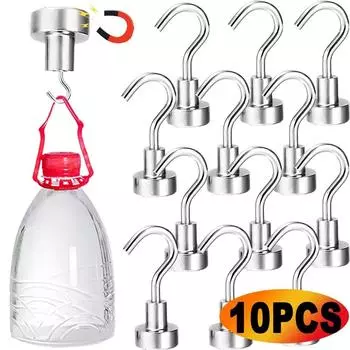 10/5/1Pcs Metal Strong Magnetic Hooks Wall-mounted Heavy Duty Magnet Hook Key Coat Hanging Hanger Home Kitchen Bathroom Storage 1 PC