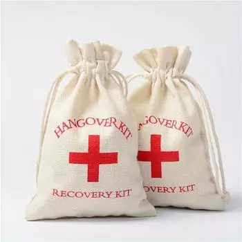 10/5/2Pcs Christmas Party Wake Up Bags Wedding Guest Gift Storage Bag Cotton Linen Bags First Aid Kits Red Cross Hangover Kit 14x10cm
