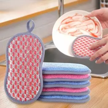 10/5/3/1PC Scrub Sponges Dishes Double-sided Magic Wipe Microfiber Non Stick Pot Cleaning Sponges Kitchen Tools Wash Pot Gadgets 1PC