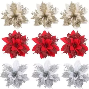 10/5 шт. Искрящиеся рождественские цветы, искусственные пластиковые рождественские елочные цветочные украшения 5,5 дюймов DIY для домашнего творчества, праздничное украшение