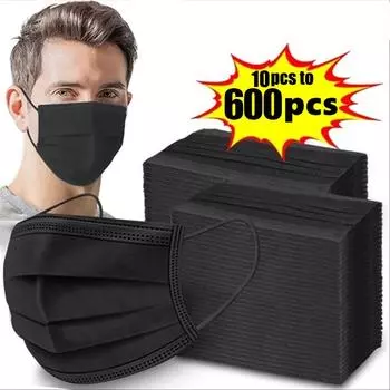 10-600 шт. одноразовые сертифицированные маски для лица, черная маска для взрослых, маска Mascarillas Quirurgicas Homologadas Mask 10PCS чёрный