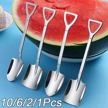 10/6/2/1 шт. ложка-лопатка из нержавеющей стали, чайная ложка, креативная кофейная ложка, ложка для мороженого, десертная посуда, набор посуды A