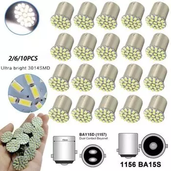 10/6/2 шт. 12 В светодиодные лампы автомобиля передние фонари стоп-сигналы поворотники стояночные лампы 1156 1157 22SMD P21W BA15S BA15D 1157-1Pc белый