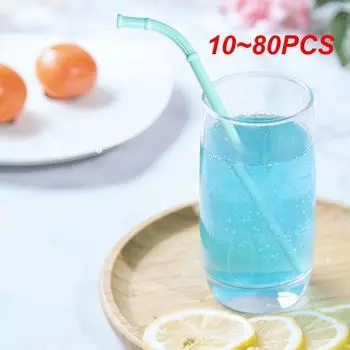 10~80PCS Straight Bent Drinking Straw Reusable Food Grade Silicone Colorful Kitchen Accessories Mug Straws Long Flexible