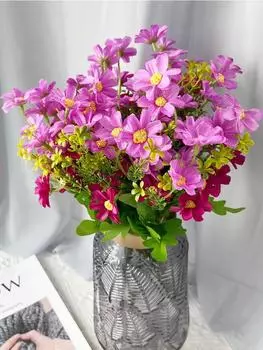 10 Букет Искусственный цветок Полевой цветок Дейзи Устойчивый к УФ-излучению Шелк Поддельные цветочные композиции из ромашек Искусственные растения для цветочного балкона Декор домашнего подоконника темно-синий/светло-синий