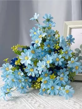 10 букетов искусственных полевых цветов маргаритки устойчивые к ультрафиолетовому излучению шелковые искусственные цветы маргаритки композиции искусственные растения для флористического домашнего декора светло-синий/темно-синий