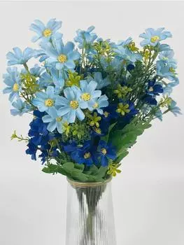 10 букетов ромашек Искусственные цветы Полевые цветы Маргаритки Устойчивые к УФ-излучению шелковые искусственные цветочные композиции Искусственные растения для вазы Цветочные композиции Домашний декор светло-синий/темно-синий