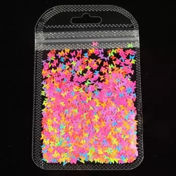 10-цветные флуоресцентные бабочки для дизайна ногтей с блестками - DIY Fantasy Laser Accessories 06 Lemon Yellow. 2g/bag лимонно-желтый