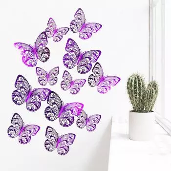 10 цветов 12 шт. бабочка серебряное зеркало украшение дома комната искусство 3D DIY наклейки на стену