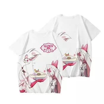 10 цветов Hazbin Hotel Аниме Женские и мужские футболки Аниме Рубашка с круглым вырезом с мультяшным принтом Негабаритные с короткими рукавами Модная мужская одежда Уличная одежда XS белый