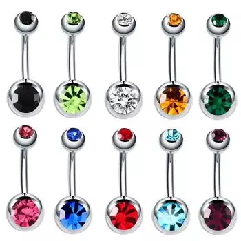 10 цветов хрустальный пирсинг пупка 14G изогнутый нержавеющая сталь циркон пирсинг живота для женщин пупок штанга пирсинг Omblig серебряный