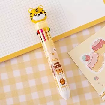 10 цветов Kawaii Tiger Шариковая ручка 0,5 мм цветные чернила Механические гелевые ручки Пресс-ручки Корейские канцелярские принадлежности Школьные офисные принадлежности