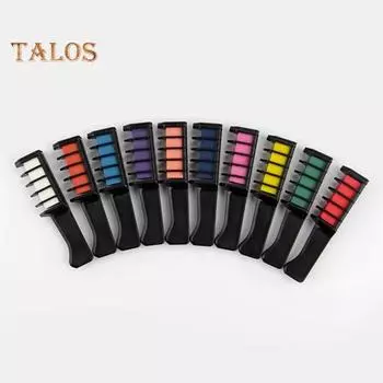 10 цветов, расческа для краски для волос, смываемый временный мел для волос, одноразовая кисть для окрашивания волос, макияж для косплея на Рождество и Хэллоуин разноцветный