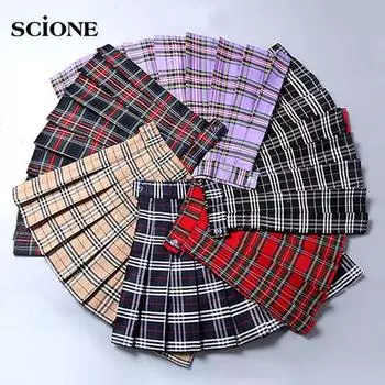 10 цветов решетчатая юбка Y2k корейская клетчатая плиссированная женская юбка фиолетового цвета с высокой талией и короткой защитной подкладкой школьная форма мини-юбки трапециевидной формы для девочек XS