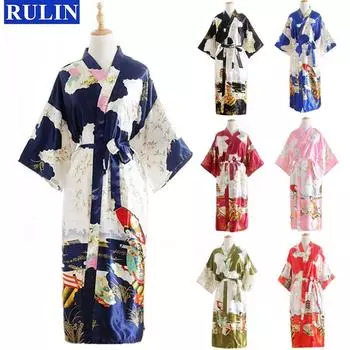 10 цветов, шелковое женское кимоно, халат, кардиганы для женщин, длинная одежда для сна, платье, пижама для женщин One Size