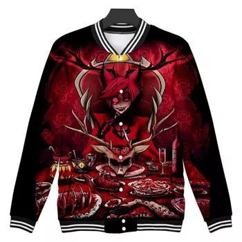 10 цветов, женские и мужские куртки, куртка-бомбер, отель Hazbin, бейсбольная куртка, верхняя одежда в стиле хип-хоп для студентов, одежда на заказ XS красный