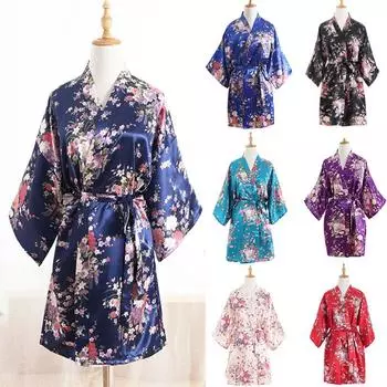 10 цветов Женский шелковый халат-кимоно Японские кардиганы для женщин Пижамы Платья Пижамы