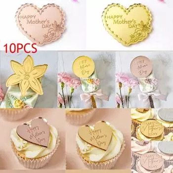 10 дисков для кексов с днем матери, золотое сердце, топперы для торта ко Дню матери, подарочные бирки 1#10PCS