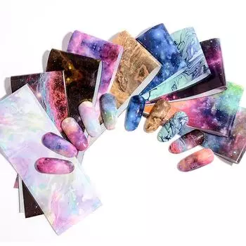 10 дизайнов, наклейка из фольги для ногтей, голографическая клейкая наклейка «Звездное небо», мраморная блестящая наклейка для дизайна ногтей