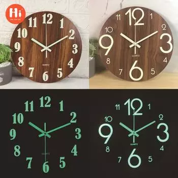10 дюймов 25 см светящиеся деревянные настенные часы бесшумные часы МДФ текстура древесины светящиеся креативные флуоресцентные часы