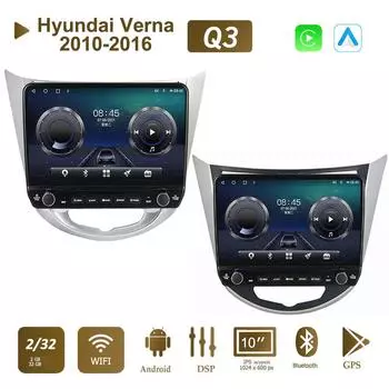 10 дюймов для Hyundai Verna 2010-2016 с кнопочной ручкой, автомобильное радио, мультимедиа, Carplay, 2Din, стерео аудио, Android-видео, 2 + 32 ГБ A
