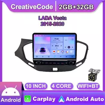 10 дюймов для LADA Vesta 2015-2020 с кнопочной ручкой, автомобильное радио, мультимедиа, Carplay, 2Din, стерео аудио, Android-видео, 2 + 32 ГБ