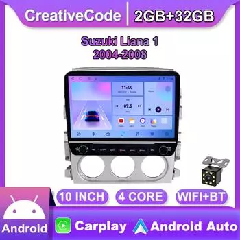 10 дюймов для Suzuki Liana 1 2004-2008 с кнопочной ручкой, автомобильное радио, мультимедиа, Carplay, 2Din, стерео аудио, Android-видео, 2 + 32 ГБ