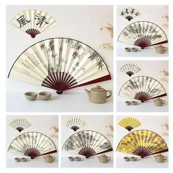 10 дюймов Пейзаж Шелковый складной веер Китайский стиль Бамбук Дерево Летний портативный свадебный подарочный веер 10 Inches