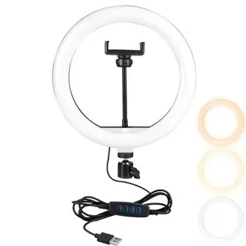 10-дюймовая 26-сантиметровая светодиодная кольцевая лампа для селфи, идеально подходит для видеозаписи, потоковой трансляции, фотосъемки, портативная лампа заполняющего освещения USB