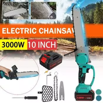 10-дюймовая 3000 Вт 128 В Беспроводная электрическая бензопила с литий-ионной аккумуляторной батареей Щетка для деревообработки Электроинструмент green зелёный