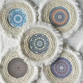 10-дюймовая бахрома из веревки из кукурузной шелухи с изысканными узорами, тканые коврики для еды ручной работы в богемном стиле, коврик для обеденного стола, кухонные аксессуары
