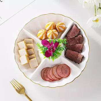 10-дюймовая керамическая тарелка с золотым ободком для горячего горшка, разделяемая, бытовая, белая, для закусок из сухофруктов, простая посуда для отеля