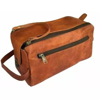 10-дюймовая винтажная дорожная сумка для туалетных принадлежностей из козьей кожи, набор для бритья, мужской футляр для бритья 10 x 5 x 4 in коричневый