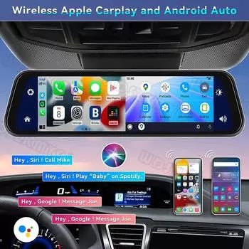 10-дюймовое зеркало, беспроводное Carplay Android Auto 4K, передняя и задняя камера, автомобильный видеорегистратор, видеорегистратор для автомобилей, BT, автомобильные аксессуары NONE