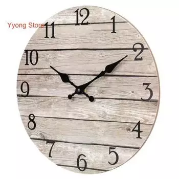 10-дюймовые деревенские деревянные настенные часы, простая установка, работающие от батареек, круглые, легко читаемые, бесшумные, без тиканья, для кухни, гостиной, ванной комнаты, украшения A