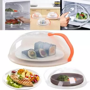 10-дюймовые крышки для микроволновой печи с защитой от брызг, бытовая крышка для нагрева духовки, прозрачная крышка с ручкой, аксессуары для приготовления пищи оранжевый